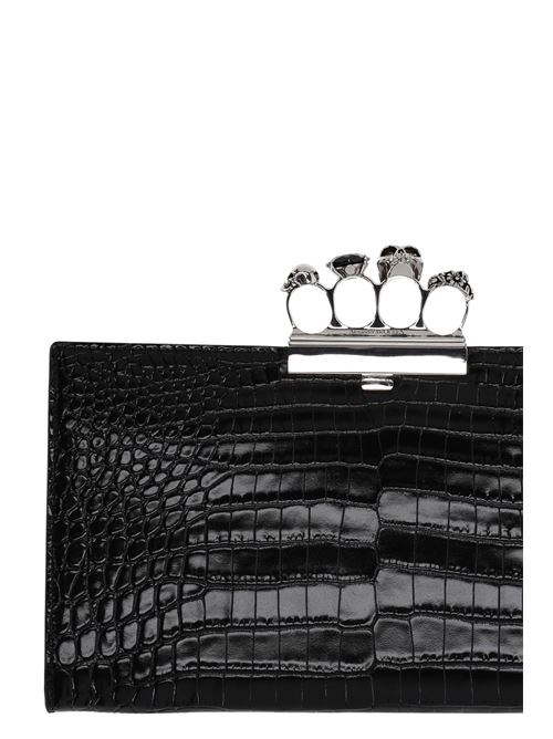 Black leather/metal crocodile-embossed knuckleduster clutch ALEXANDER MCQUEEN | 5705821HB0Y1000